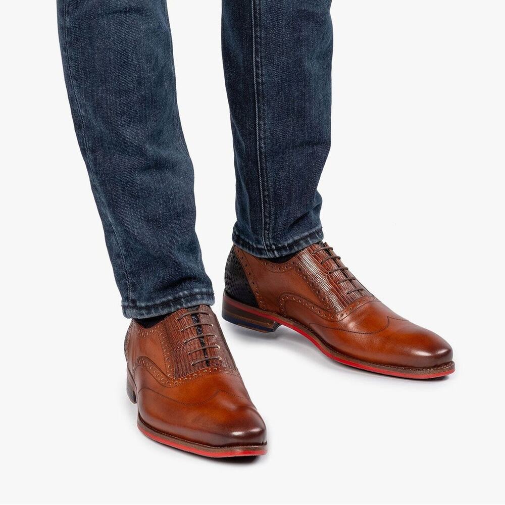 Floris van Bommel de Stapper Brown Wingtip loafers men’s Shoes size 8 cognac